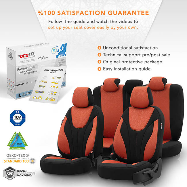 Καλύμματα Αυτοκινήτου Otom Ruby Design Universal Βαμβακερό Ύφασμα Rachel Σετ Εμπρός / Πίσω "Terracota" Μαύρο - Κεραμιδί RBY-1204 11 Τεμαχίων - Image 6