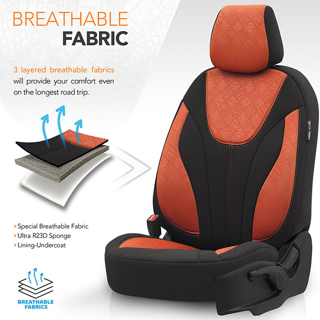 Καλύμματα Αυτοκινήτου Otom Ruby Design Universal Βαμβακερό Ύφασμα Rachel Σετ Εμπρός / Πίσω "Terracota" Μαύρο - Κεραμιδί RBY-1204 11 Τεμαχίων - Image 8