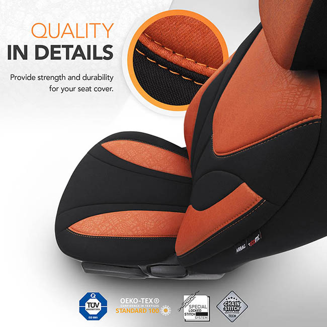 Καλύμματα Αυτοκινήτου Otom Ruby Design Universal Βαμβακερό Ύφασμα Rachel Σετ Εμπρός / Πίσω "Terracota" Μαύρο - Κεραμιδί RBY-1204 11 Τεμαχίων - Image 9