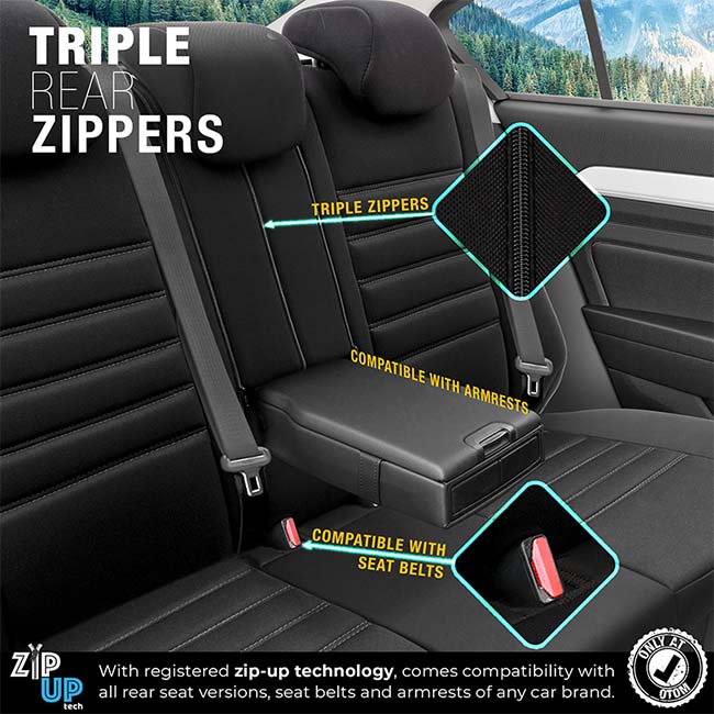 Καλύμματα Αυτοκινήτου Otom Limited Design Universal Jacquard / Lacost / Δερματίνη Σετ Εμπρός / Πίσω Μαύρο Με Γκρι Ραφές LMT-102 11 Τεμαχίων - Image 9