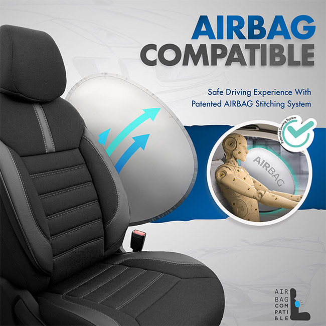 Καλύμματα Αυτοκινήτου Otom Limited Design Universal Jacquard / Lacost / Δερματίνη Σετ Εμπρός / Πίσω Μαύρο Με Γκρι Ραφές LMT-102 11 Τεμαχίων - Image 4