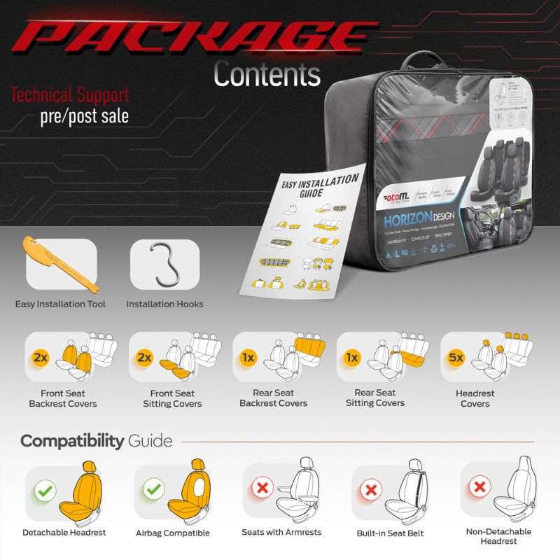 Καλύμματα Αυτοκινήτου Otom Horizon Universal Jacquard / Rachel / Δερματίνη Σετ Εμπρός / Πίσω Μαύρο Με Κόκκινο HRZ-1801 11 Τεμάχια - Image 9