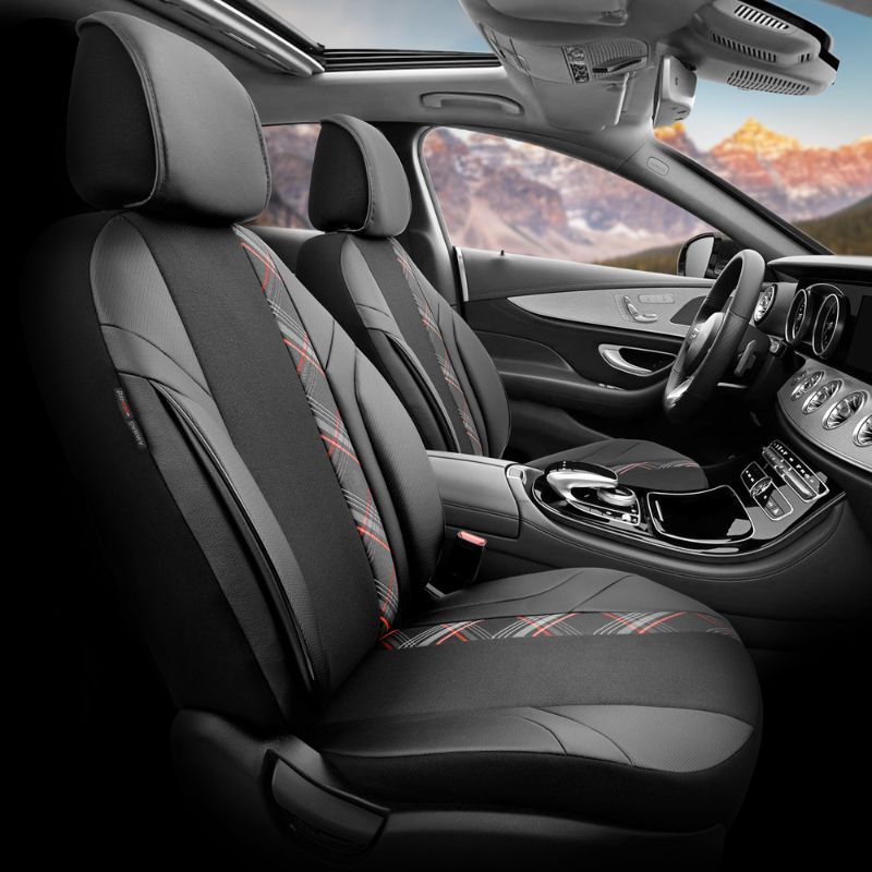 Καλύμματα Αυτοκινήτου Otom Horizon Universal Jacquard / Rachel / Δερματίνη Σετ Εμπρός / Πίσω Μαύρο Με Κόκκινο HRZ-1801 11 Τεμάχια - Image 2