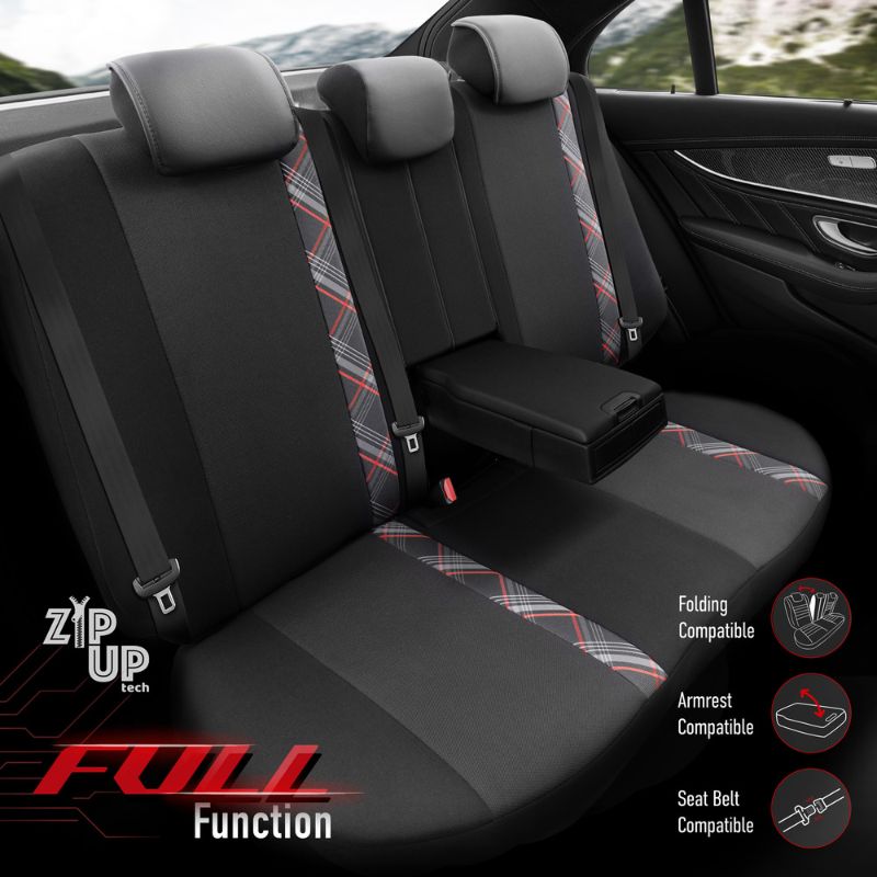 Καλύμματα Αυτοκινήτου Otom Horizon Universal Jacquard / Rachel / Δερματίνη Σετ Εμπρός / Πίσω Μαύρο Με Κόκκινο HRZ-1801 11 Τεμάχια - Image 4