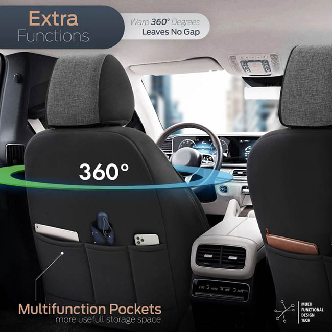 Καλύμματα Αυτοκινήτου Otom Swan Universal Λινό Ύφασμα / Rachel / Δερματίνη Σετ Εμπρός / Πίσω Μαύρο SWN-501 11 Τεμάχια - Image 4