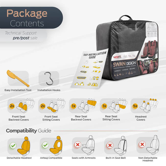 Καλύμματα Αυτοκινήτου Otom Swan Universal Λινό Ύφασμα / Rachel / Δερματίνη Σετ Εμπρός / Πίσω Μαύρο SWN-501 11 Τεμάχια - Image 7