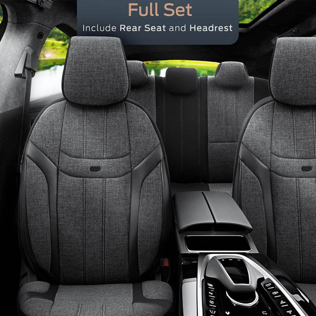 Καλύμματα Αυτοκινήτου Otom Swan Universal Λινό Ύφασμα / Rachel / Δερματίνη Σετ Εμπρός / Πίσω Μαύρο SWN-501 11 Τεμάχια - Image 9