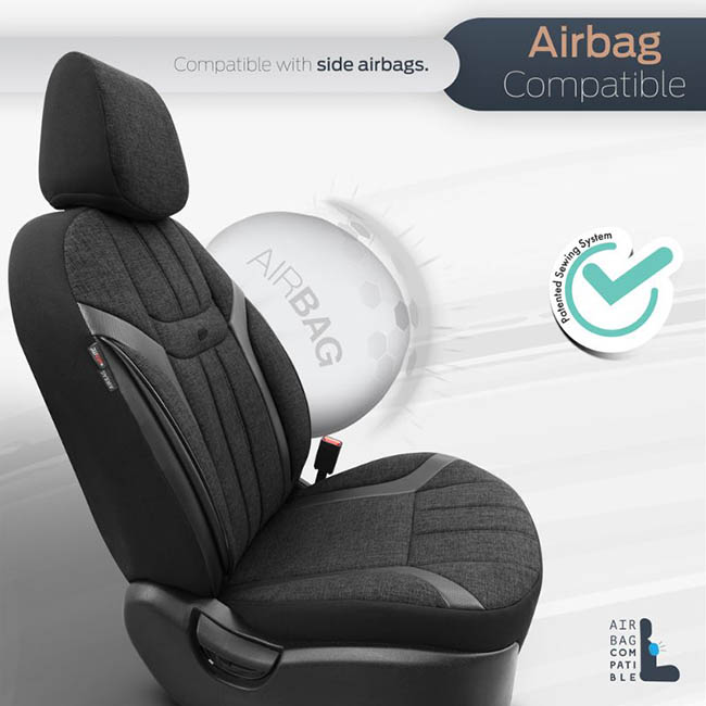 Καλύμματα Αυτοκινήτου Otom Swan Universal Λινό Ύφασμα / Rachel / Δερματίνη Σετ Εμπρός / Πίσω Μαύρο SWN-501 11 Τεμάχια - Image 5