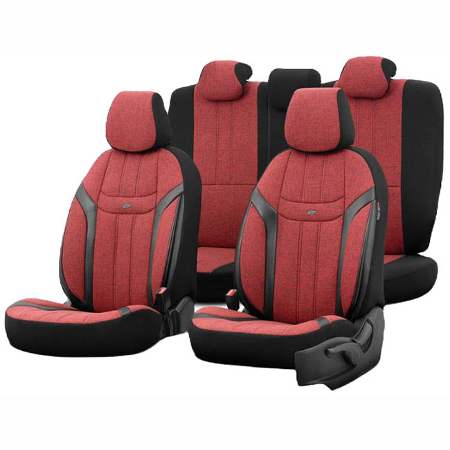 Καλύμματα Αυτοκινήτου Otom Swan Universal Λινό Ύφασμα / Rachel / Δερματίνη Σετ Εμπρός / Πίσω Κόκκινο – Μαύρο SWN-502 11 Τεμάχια