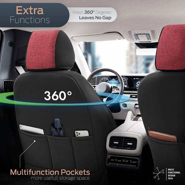 Καλύμματα Αυτοκινήτου Otom Swan Universal Λινό Ύφασμα / Rachel / Δερματίνη Σετ Εμπρός / Πίσω Κόκκινο - Μαύρο SWN-502 11 Τεμάχια - Image 8