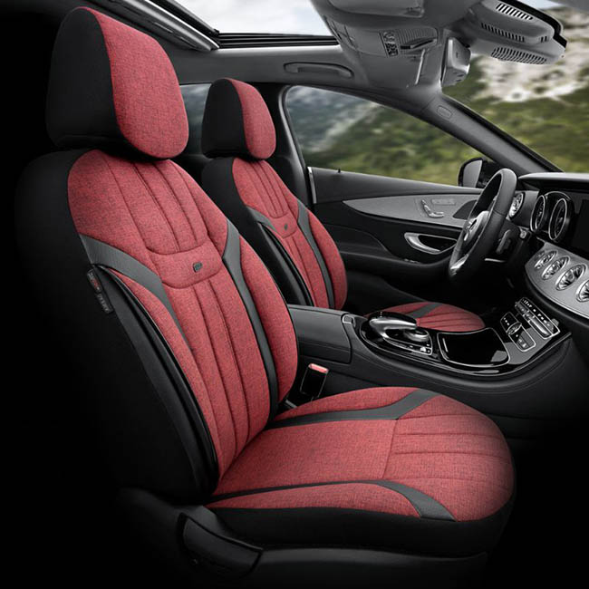 Καλύμματα Αυτοκινήτου Otom Swan Universal Λινό Ύφασμα / Rachel / Δερματίνη Σετ Εμπρός / Πίσω Κόκκινο - Μαύρο SWN-502 11 Τεμάχια - Image 5