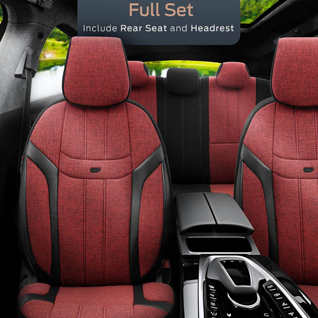 Καλύμματα Αυτοκινήτου Otom Swan Universal Λινό Ύφασμα / Rachel / Δερματίνη Σετ Εμπρός / Πίσω Κόκκινο - Μαύρο SWN-502 11 Τεμάχια - Image 4