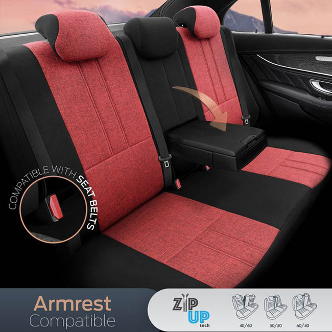 Καλύμματα Αυτοκινήτου Otom Swan Universal Λινό Ύφασμα / Rachel / Δερματίνη Σετ Εμπρός / Πίσω Κόκκινο - Μαύρο SWN-502 11 Τεμάχια - Image 10