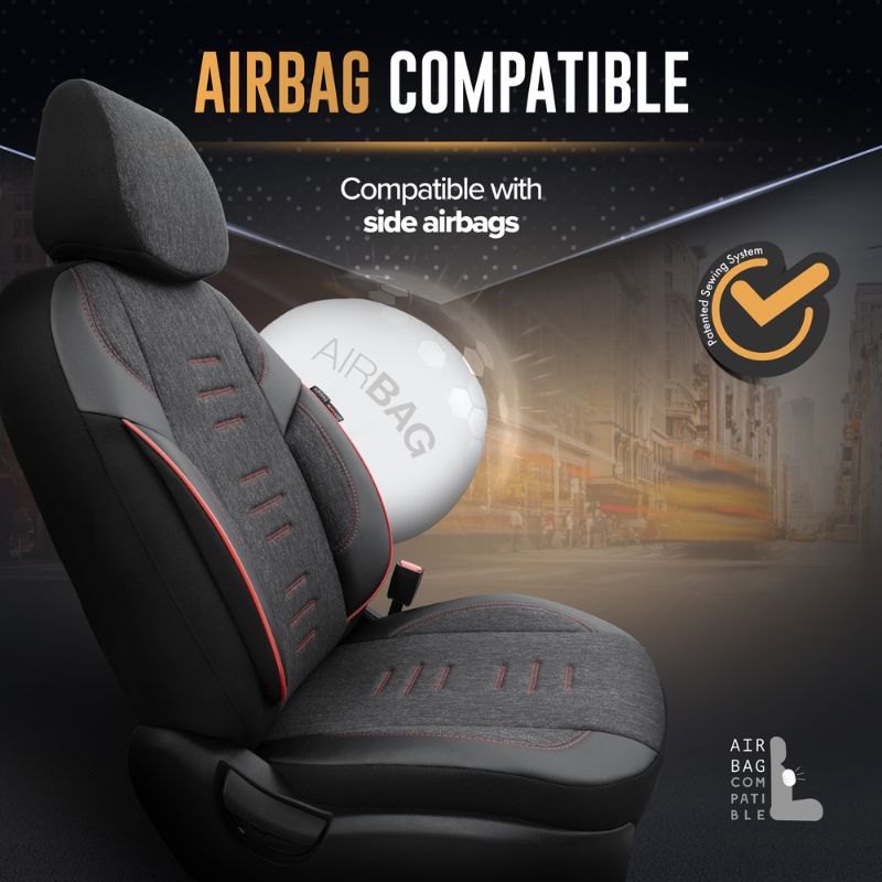 Καλύμματα Αυτοκινήτου Otom Throne Universal Λινό Ύφασμα / Rachel / Δερματίνη Σετ Εμπρός / Πίσω Μαύρο Με Κόκκινη Ραφή THR-101 11 Τεμάχια - Image 9