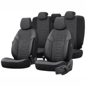 Καλύμματα Αυτοκινήτου Otom Throne Universal Λινό Ύφασμα / Rachel / Δερματίνη Σετ Εμπρός / Πίσω Γκρι – Μαύρο THR-102 11 Τεμάχια