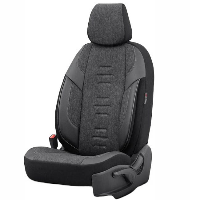 Καλύμματα Αυτοκινήτου Otom Throne Universal Λινό Ύφασμα / Rachel / Δερματίνη Σετ Εμπρός / Πίσω Γκρι - Μαύρο THR-102 11 Τεμάχια - Image 2