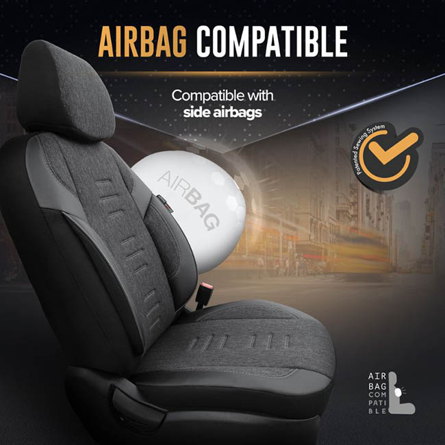 Καλύμματα Αυτοκινήτου Otom Throne Universal Λινό Ύφασμα / Rachel / Δερματίνη Σετ Εμπρός / Πίσω Γκρι - Μαύρο THR-102 11 Τεμάχια - Image 5