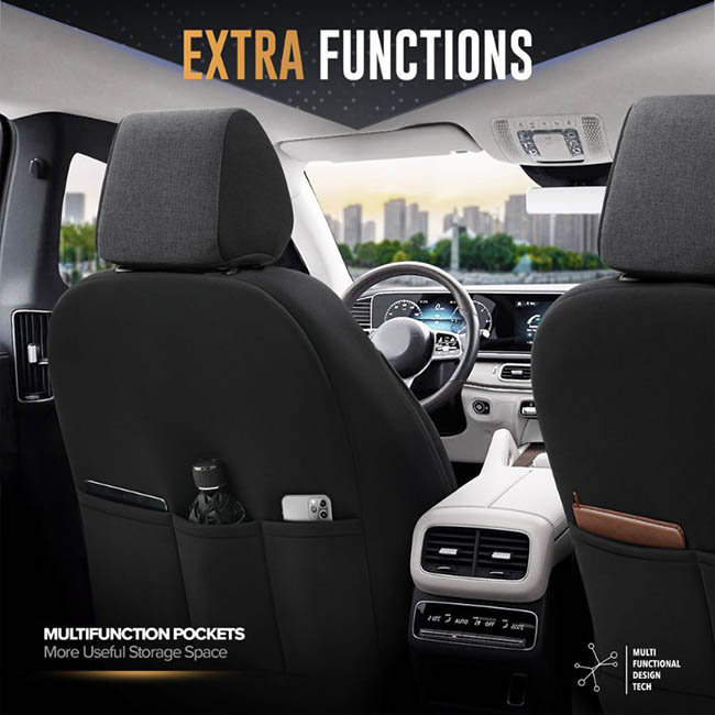 Καλύμματα Αυτοκινήτου Otom Throne Universal Λινό Ύφασμα / Rachel / Δερματίνη Σετ Εμπρός / Πίσω Γκρι - Μαύρο THR-102 11 Τεμάχια - Image 3