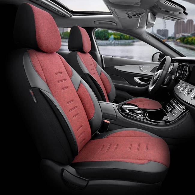 Καλύμματα Αυτοκινήτου Otom Throne Universal Λινό Ύφασμα / Rachel / Δερματίνη Σετ Εμπρός / Πίσω Κόκκινο - Μαύρο THR-103 11 Τεμάχια - Image 10