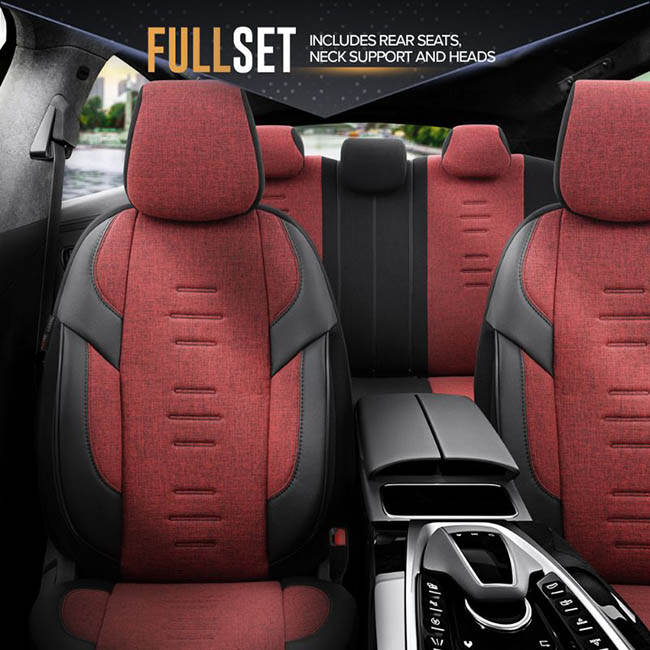 Καλύμματα Αυτοκινήτου Otom Throne Universal Λινό Ύφασμα / Rachel / Δερματίνη Σετ Εμπρός / Πίσω Κόκκινο - Μαύρο THR-103 11 Τεμάχια - Image 4