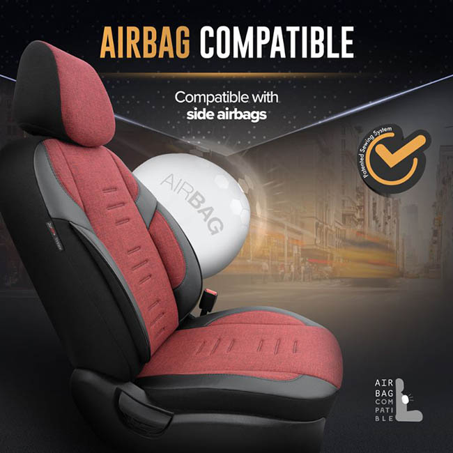 Καλύμματα Αυτοκινήτου Otom Throne Universal Λινό Ύφασμα / Rachel / Δερματίνη Σετ Εμπρός / Πίσω Κόκκινο - Μαύρο THR-103 11 Τεμάχια - Image 7