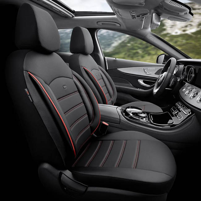 Καλύμματα Αυτοκινήτου Otom Inspire Design Universal Full Δερματίνη Σετ Εμπρός / Πίσω Μαύρο Με Κόκκινη Ραφή INS-3503 11 Τεμάχια - Image 2