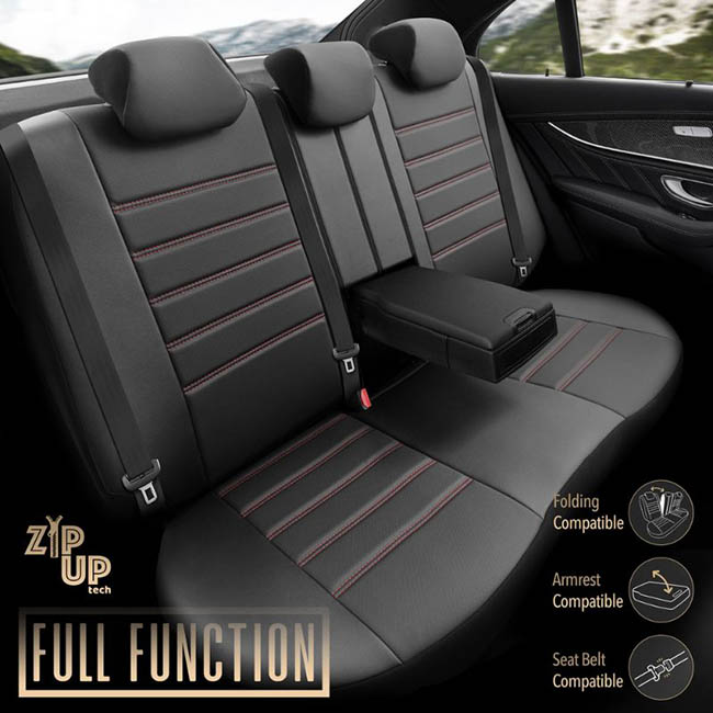 Καλύμματα Αυτοκινήτου Otom Inspire Design Universal Full Δερματίνη Σετ Εμπρός / Πίσω Μαύρο Με Κόκκινη Ραφή INS-3503 11 Τεμάχια - Image 4