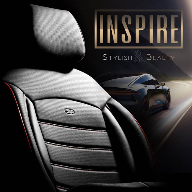 Καλύμματα Αυτοκινήτου Otom Inspire Design Universal Full Δερματίνη Σετ Εμπρός / Πίσω Μαύρο Με Κόκκινη Ραφή INS-3503 11 Τεμάχια - Image 3