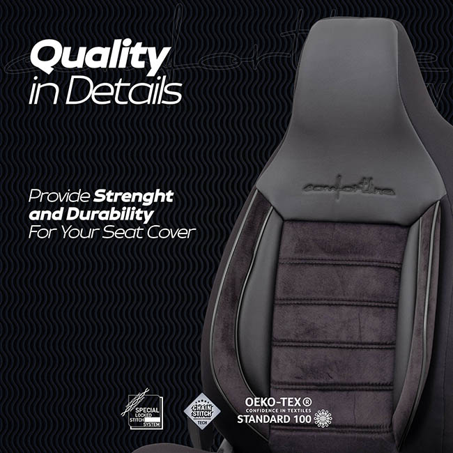 Καλύμματα Αυτοκινήτου Otom Comfortline City Design Universal Sued / Rachel / Δερματίνη Σετ Εμπρός / Πίσω Με Ενσωματωμένα Προσκέφαλα Μαύρο CMF-209CTY 11 Τεμαχίων - Image 10