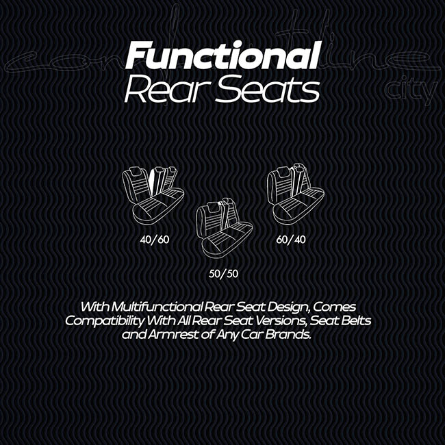 Καλύμματα Αυτοκινήτου Otom Comfortline City Design Universal Sued / Rachel / Δερματίνη Σετ Εμπρός / Πίσω Με Ενσωματωμένα Προσκέφαλα Μαύρο CMF-209CTY 11 Τεμαχίων - Image 6