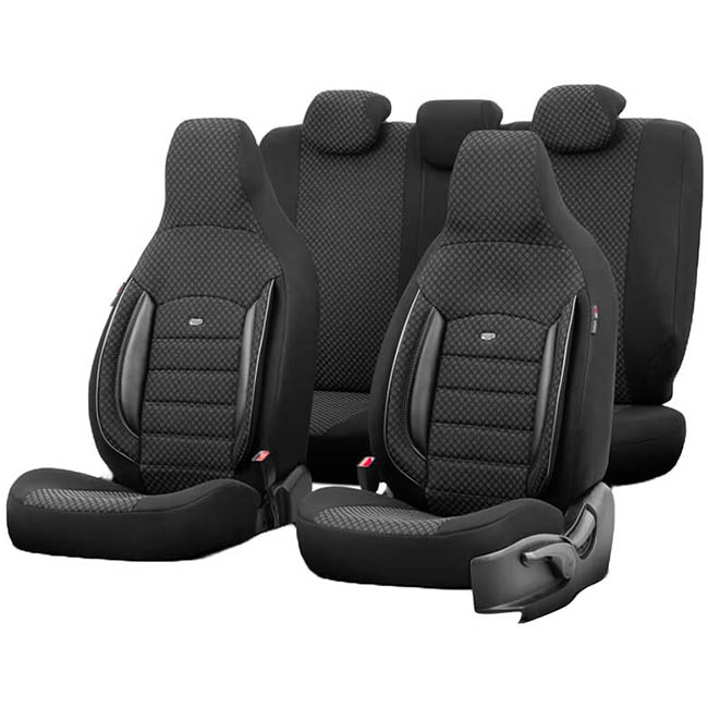 Καλύμματα Αυτοκινήτου Otom Sport Plus City Design Universal Βαμβακερό Ύφασμα / Rachel / Δερματίνη Σετ Εμπρός / Πίσω Με Ενσωματωμένα Προσκέφαλα Μαύρο SPTPLS-101CTY 11 Τεμαχίων