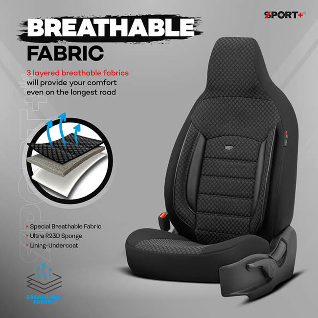 Καλύμματα Αυτοκινήτου Otom Sport Plus City Design Universal Βαμβακερό Ύφασμα / Rachel / Δερματίνη Σετ Εμπρός / Πίσω Με Ενσωματωμένα Προσκέφαλα Μαύρο SPTPLS-101CTY 11 Τεμαχίων - Image 2