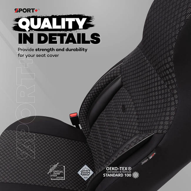 Καλύμματα Αυτοκινήτου Otom Sport Plus City Design Universal Βαμβακερό Ύφασμα / Rachel / Δερματίνη Σετ Εμπρός / Πίσω Με Ενσωματωμένα Προσκέφαλα Μαύρο SPTPLS-101CTY 11 Τεμαχίων - Image 3