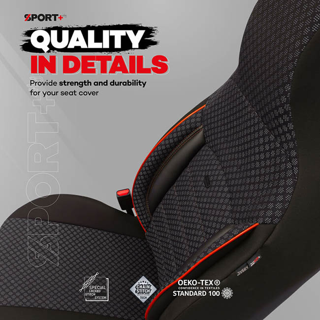 Καλύμματα Αυτοκινήτου Otom Sport Plus City Design Universal Βαμβακερό Ύφασμα / Rachel / Δερματίνη Σετ Εμπρός / Πίσω Με Ενσωματωμένα Προσκέφαλα Μαύρο Με Κόκκινο Κέντημα SPTPLS-102CTY 11 Τεμαχίων1 - Image 6