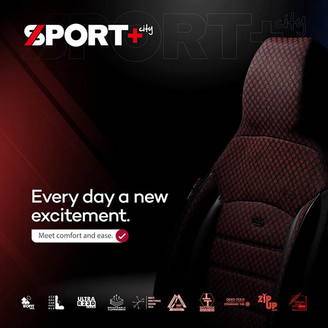 Καλύμματα Αυτοκινήτου Otom Sport Plus City Design Universal Βαμβακερό Ύφασμα / Rachel / Δερματίνη Σετ Εμπρός / Πίσω Με Ενσωματωμένα Προσκέφαλα Μαύρο Με Κόκκινο Κέντημα SPTPLS-102CTY 11 Τεμαχίων1 - Image 9