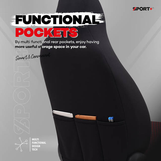 Καλύμματα Αυτοκινήτου Otom Sport Plus City Design Universal Βαμβακερό Ύφασμα / Rachel / Δερματίνη Σετ Εμπρός / Πίσω Με Ενσωματωμένα Προσκέφαλα Μαύρο Με Κόκκινο Κέντημα SPTPLS-102CTY 11 Τεμαχίων1 - Image 7