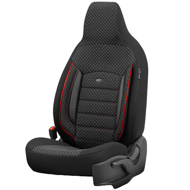 Καλύμματα Αυτοκινήτου Otom Sport Plus City Design Universal Βαμβακερό Ύφασμα / Rachel / Δερματίνη Σετ Εμπρός / Πίσω Με Ενσωματωμένα Προσκέφαλα Μαύρο Με Κόκκινο Κέντημα SPTPLS-102CTY 11 Τεμαχίων1 - Image 4