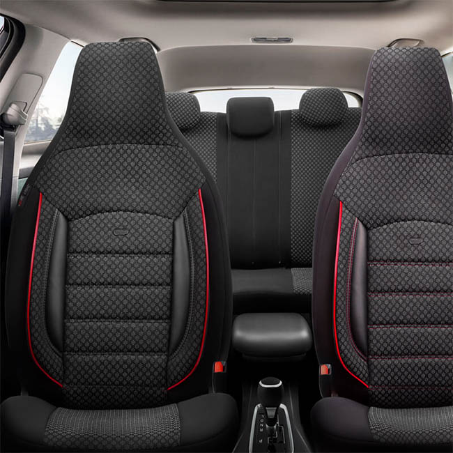 Καλύμματα Αυτοκινήτου Otom Sport Plus City Design Universal Βαμβακερό Ύφασμα / Rachel / Δερματίνη Σετ Εμπρός / Πίσω Με Ενσωματωμένα Προσκέφαλα Μαύρο Με Κόκκινο Κέντημα SPTPLS-102CTY 11 Τεμαχίων1 - Image 2