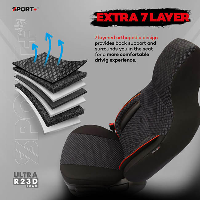 Καλύμματα Αυτοκινήτου Otom Sport Plus City Design Universal Βαμβακερό Ύφασμα / Rachel / Δερματίνη Σετ Εμπρός / Πίσω Με Ενσωματωμένα Προσκέφαλα Μαύρο Με Κόκκινο Κέντημα SPTPLS-102CTY 11 Τεμαχίων1 - Image 3