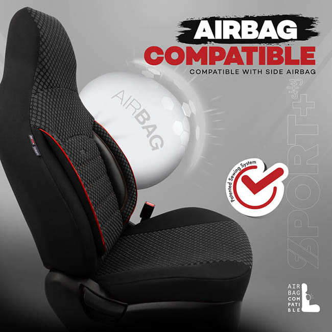 Καλύμματα Αυτοκινήτου Otom Sport Plus City Design Universal Βαμβακερό Ύφασμα / Rachel / Δερματίνη Σετ Εμπρός / Πίσω Με Ενσωματωμένα Προσκέφαλα Μαύρο Με Κόκκινο Κέντημα SPTPLS-102CTY 11 Τεμαχίων1 - Image 5