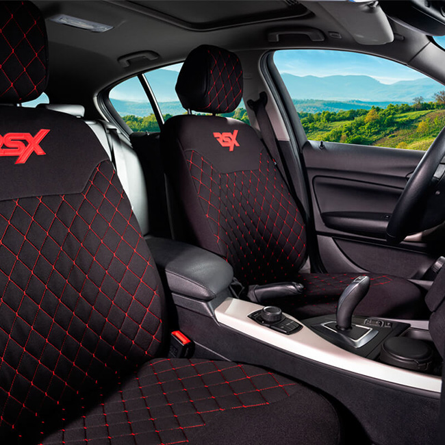 Ημικαλύμματα Μπροστινών Καθισμάτων Otom RSX Sport Ύφασμα Κεντητό Καπιτονέ Μαύρο Με Κόκκινη Ραφή RSXL-102 2 Τεμάχια - Image 4