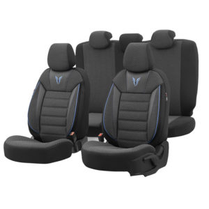 Καλύμματα Αυτοκινήτου Otom Toro Design Universal Βαμβακερό Ύφασμα / Δερματίνη Σετ Εμπρός / Πίσω Μαύρο – Μπλε ΤRΟ-903 11 Τεμάχια