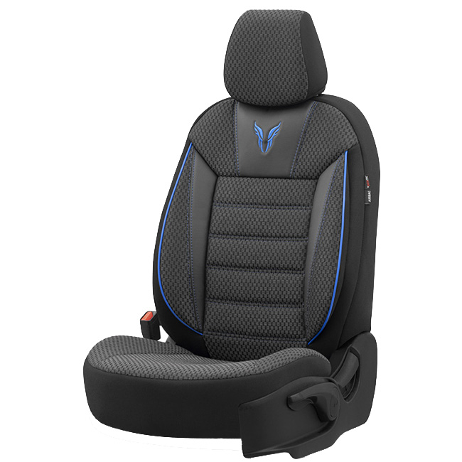 Καλύμματα Αυτοκινήτου Otom Toro Design Universal Βαμβακερό Ύφασμα / Δερματίνη Σετ Εμπρός / Πίσω Μαύρο - Μπλε ΤRΟ-903 11 Τεμάχια - Image 3