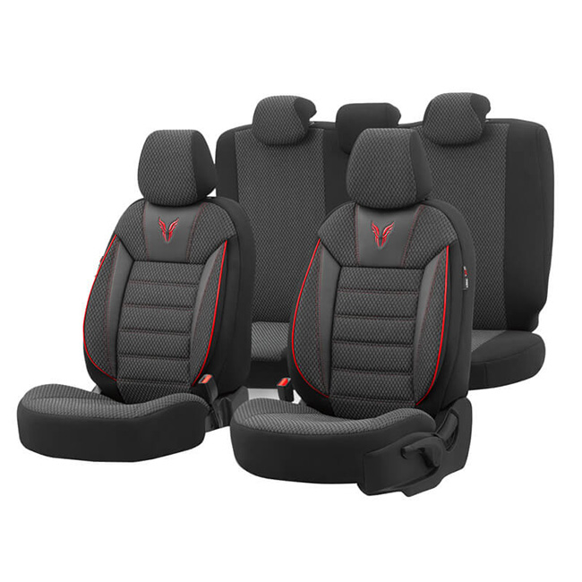 Καλύμματα Αυτοκινήτου Otom Toro Design Universal Βαμβακερό Ύφασμα / Δερματίνη Σετ Εμπρός / Πίσω Μαύρο – Κόκκινο ΤRΟ-901 11 Τεμάχια