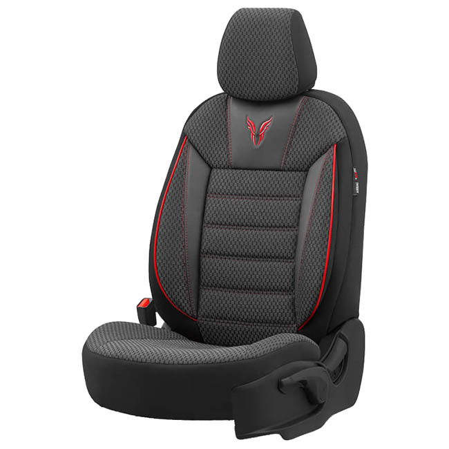 Καλύμματα Αυτοκινήτου Otom Toro Design Universal Βαμβακερό Ύφασμα / Δερματίνη Σετ Εμπρός / Πίσω Μαύρο - Κόκκινο ΤRΟ-901 11 Τεμάχια - Image 5