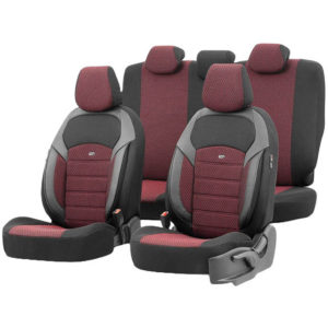 Καλύμματα Αυτοκινήτου Otom Nova Universal Ύφασμα Jacquard / Δερματίνη Σετ Εμπρός / Πίσω Κόκκινο – Μαύρο NOV-3303 11 Τεμάχια