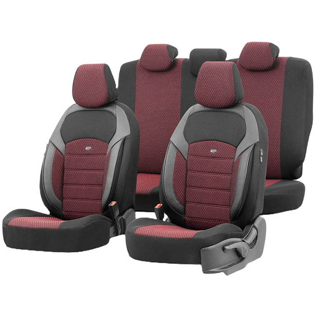 Καλύμματα Αυτοκινήτου Otom Nova Universal Ύφασμα Jacquard / Δερματίνη Σετ Εμπρός / Πίσω Κόκκινο – Μαύρο NOV-3303 11 Τεμάχια