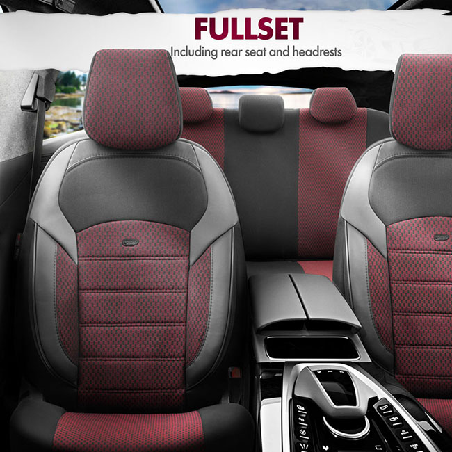Καλύμματα Αυτοκινήτου Otom Nova Universal Ύφασμα Jacquard / Δερματίνη Σετ Εμπρός / Πίσω Κόκκινο - Μαύρο NOV-3303 11 Τεμάχια - Image 2