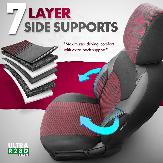 Καλύμματα Αυτοκινήτου Otom Nova Universal Ύφασμα Jacquard / Δερματίνη Σετ Εμπρός / Πίσω Κόκκινο - Μαύρο NOV-3303 11 Τεμάχια - Image 9