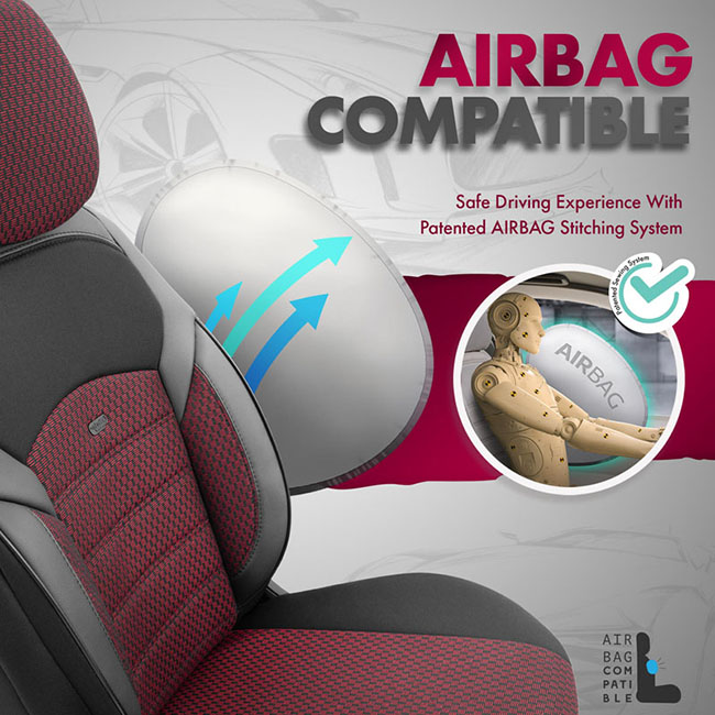 Καλύμματα Αυτοκινήτου Otom Nova Universal Ύφασμα Jacquard / Δερματίνη Σετ Εμπρός / Πίσω Κόκκινο - Μαύρο NOV-3303 11 Τεμάχια - Image 7